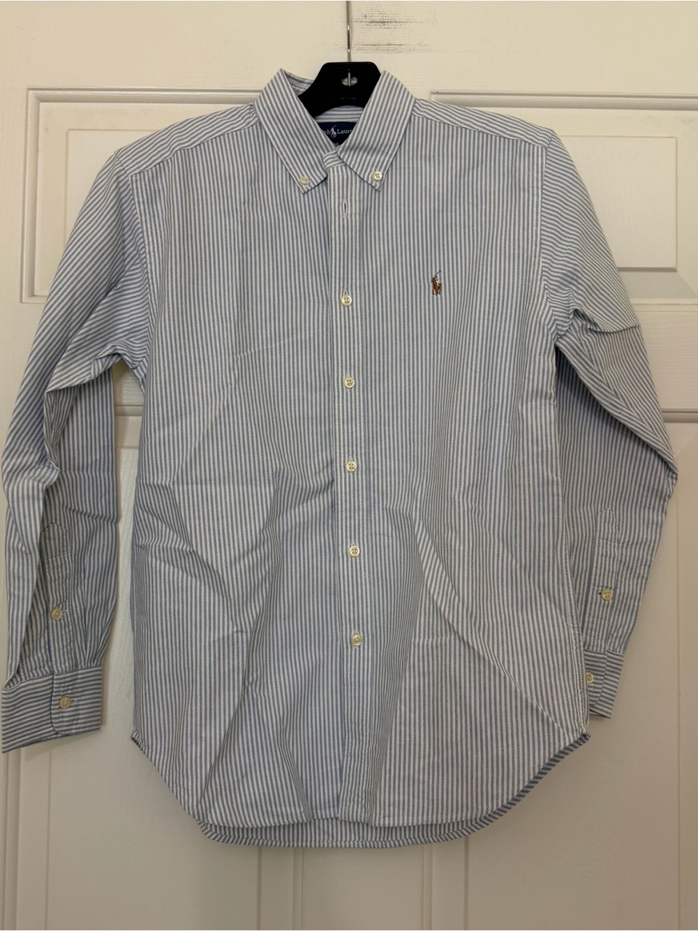 Vintage Polo Ralph Lauren Blue Pinstriped Button Down Shirt Size Youth Boys 14